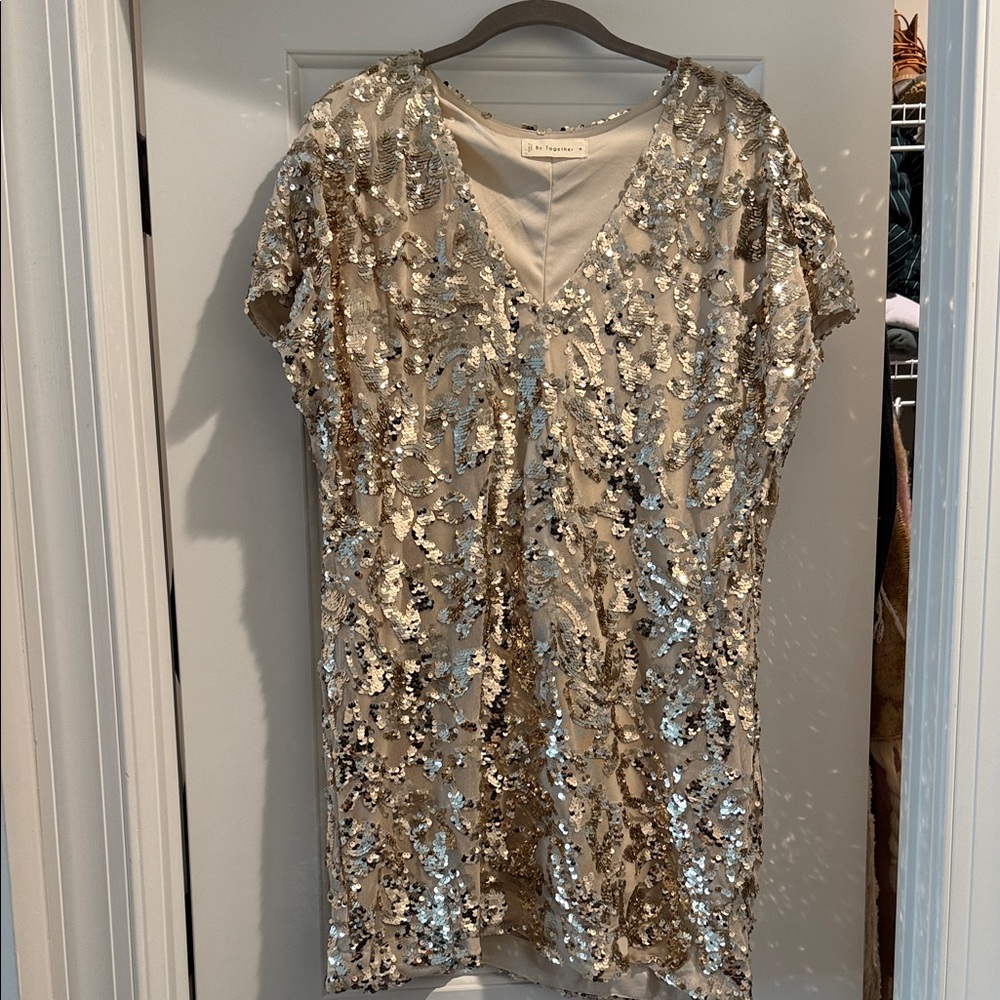 By Together Shimmering Gold Sequin Mini Dress
